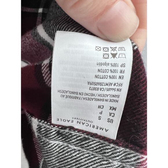 AEO Maroon Plaid Oversize Flannel Button Down Small - Picture 4 of 4